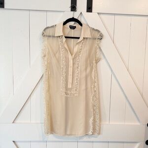 bebe Sheet Cream Lace-Trim Collared Dress with slip